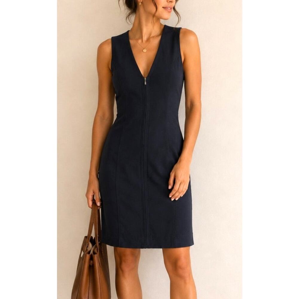 Barneys New York Zipper Sheath Dress Size XS Blue Quiet Luxury Minimal Old Money